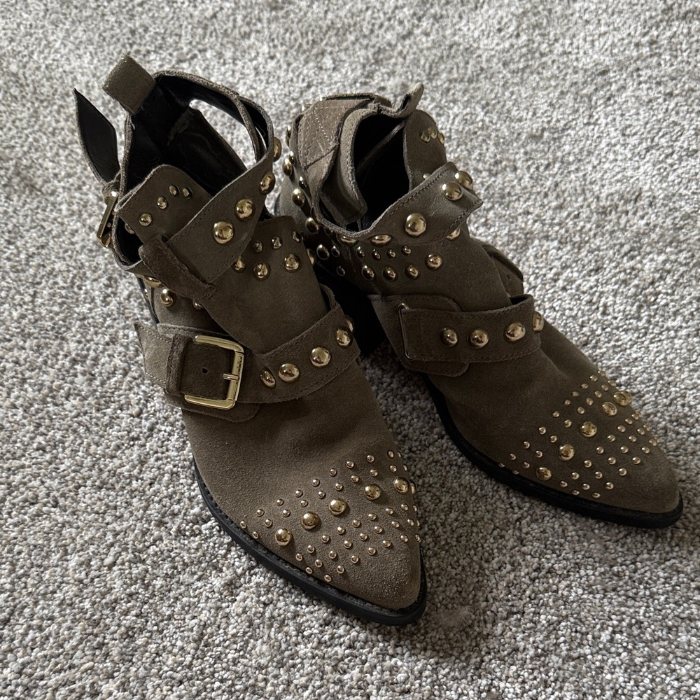 Studded Olive Ankle Boots